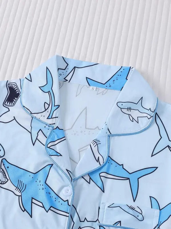 women's all over animal print shortsleeve shirt & elastic waist shorts pyjama two piece set, casual comfy short sleeve top & shorts pj set, ladies sleepwear for all seasons, loungewear, pajama set, summer sleepwear